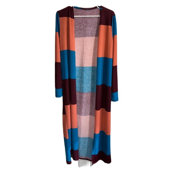 Color Block Oversized Long Striped Lightweight Knit Cardigan Overlay Size Small - Picture 1 of 2